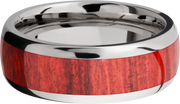 Titanium 8mm domed band with an inlay of Honduras Redheart hardwood