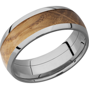 Titanium 8mm domed band with an inlay of Whiskey Barrel hardwood