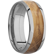 Titanium 8mm domed band with an inlay of Whiskey Barrel hardwood