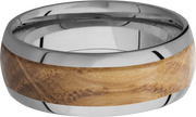 Titanium 8mm domed band with an inlay of Whiskey Barrel hardwood