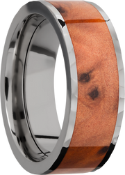 Titanium 8mm flat band with an inlay of Thuya Burl hardwood