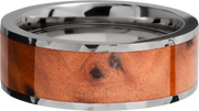 Titanium 8mm flat band with an inlay of Thuya Burl hardwood
