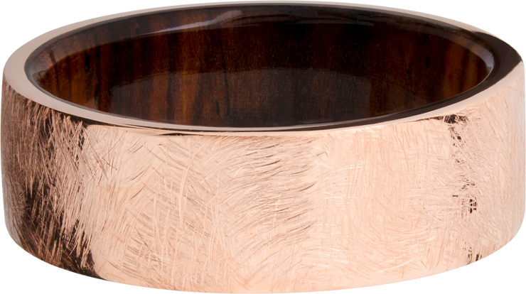 14K Rose gold 8mm flat band with a hardwood sleeve of Natcoco