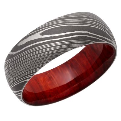 Titanium 8mm domed band with a hardwood sleeve of Padauk