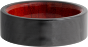 Zirconium 8mm flat band with rounded edges and a hardwood sleeve of Honduras Redheart
