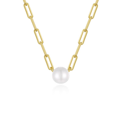 Paperclip Necklace with Cultured Freshwater Pearl