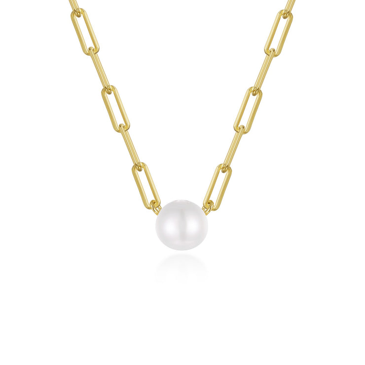 Paperclip Necklace with Cultured Freshwater Pearl