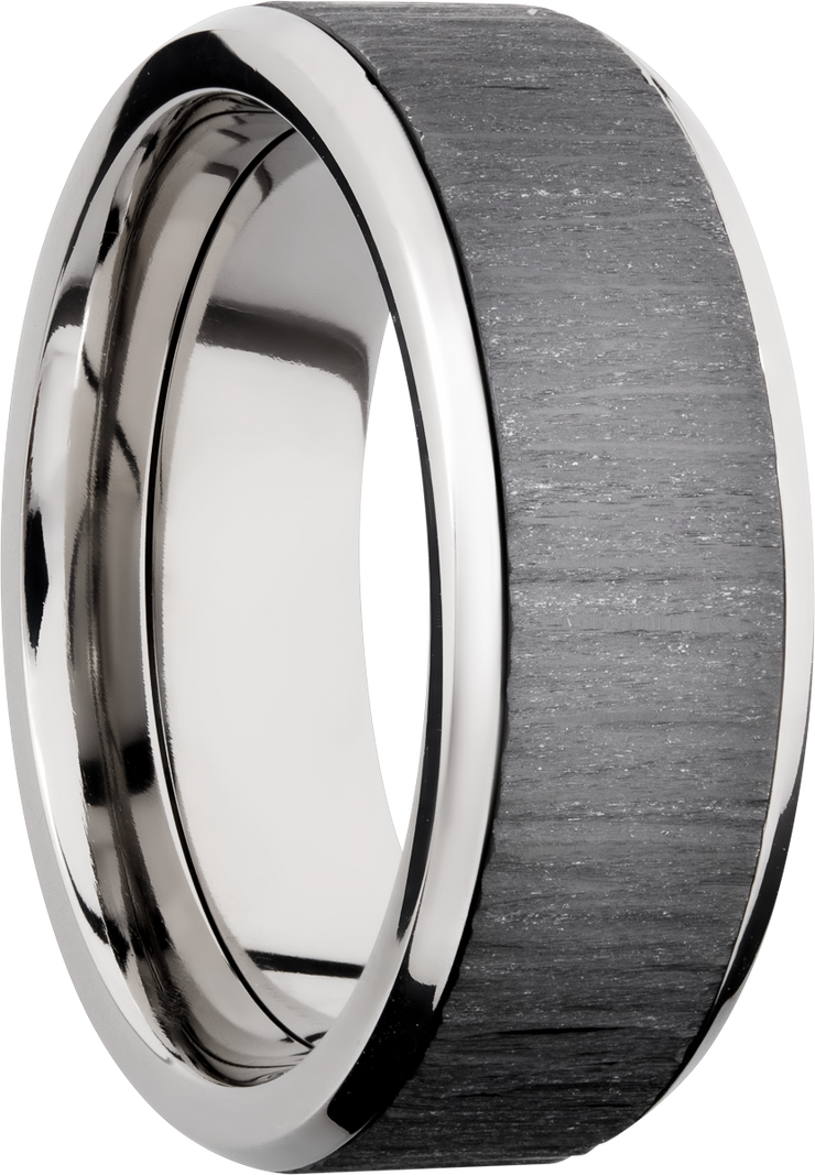 Titanium 8mm beveled band with an inlay of Zirconium