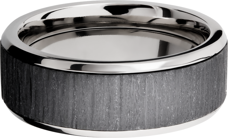 Titanium 8mm beveled band with an inlay of Zirconium