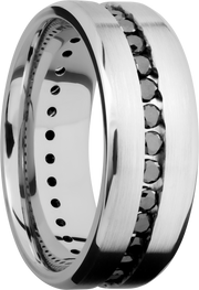 Platinum 8mm beveled band with eternity-set .04ct black diamonds