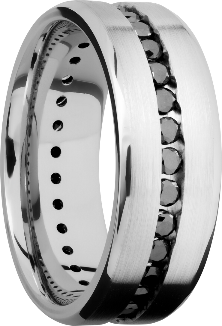 Platinum 8mm beveled band with eternity-set .04ct black diamonds
