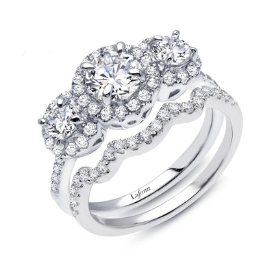 Three-Stone Halo Wedding Set