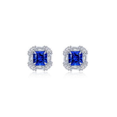 Fancy Lab-Grown Sapphire Halo Stud Earrings