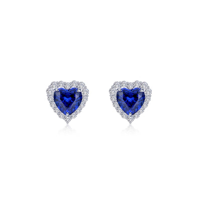 Fancy Lab-Grown Sapphire Halo Heart Earrings