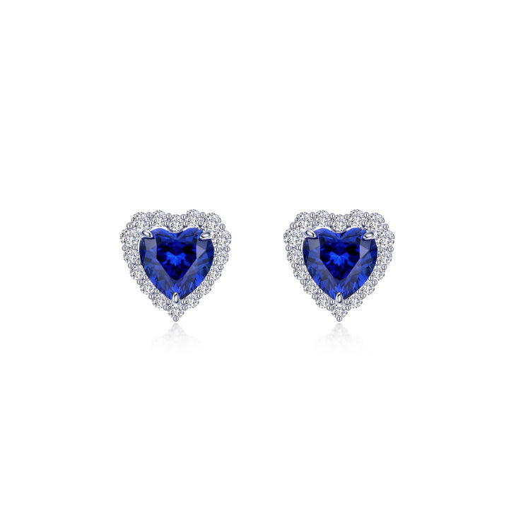 Fancy Lab-Grown Sapphire Halo Heart Earrings