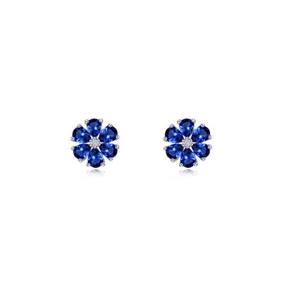 Fancy Lab-Grown Sapphire Flower Stud Earrings