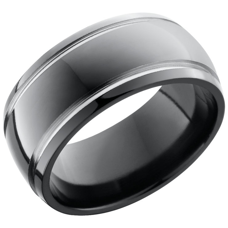 Zirconium 10mm domed band with 2, 1mm grooves