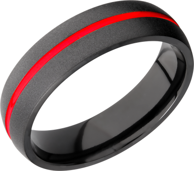 Zirconium 6mm domed band with a 1mm groove featuring red Cerakote