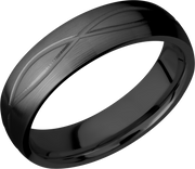 Zirconium 6mm domed band with a laser-carved infinity pattern