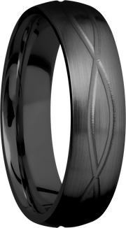 Zirconium 6mm domed band with a laser-carved infinity pattern