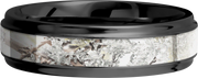 Zirconium 6mm flat band with grooved edges and a 3mm inlay of Kings Snow Camo