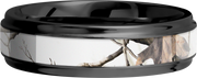 Zirconium 6mm flat band with grooved edges and a 3mm inlay of Realtree APC Snow Camo