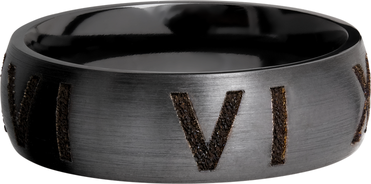 Zirconium 7mm domed band with laser-carved roman numerals
