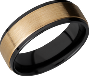 Zirconium 7mm flat band with grooved edges and an inlay of 14K yellow gold