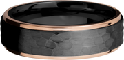 Zirconium 7mm flat band with 14K rose gold grooved edges