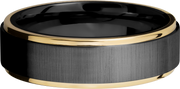 Zirconium 7mm flat band with 14K yellow gold grooved edges