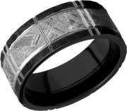 Zirconium 8mm flat band with an inlay of authentic Gibeon Meteorite