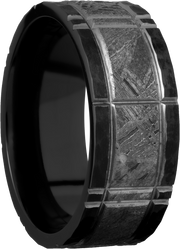 Zirconium 8mm flat band with an inlay of authentic Gibeon Meteorite