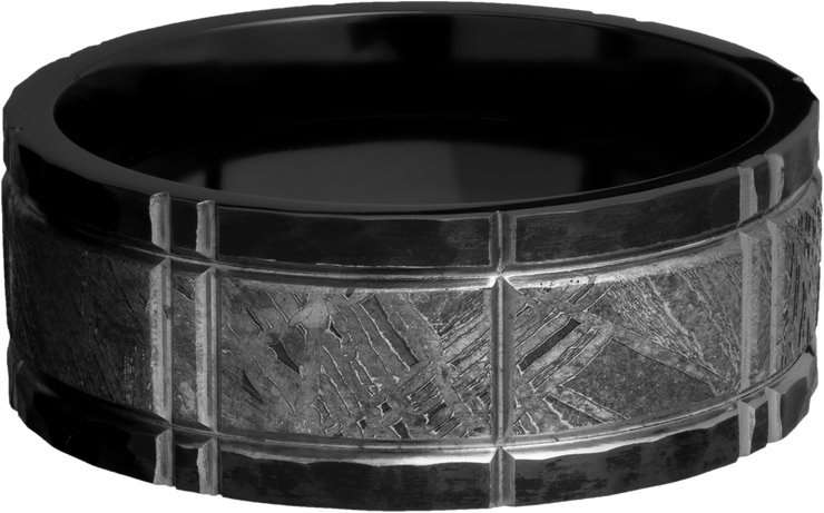 Zirconium 8mm flat band with an inlay of authentic Gibeon Meteorite