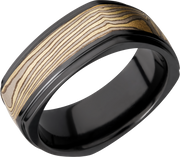 Zirconium 8.5mm flat square band with an inlay of Mokume Gane and grooved edges