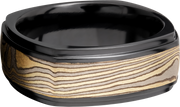 Zirconium 8.5mm flat square band with an inlay of Mokume Gane and grooved edges