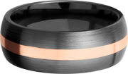 Zirconium 8mm domed band with an inlay of 14K rose gold