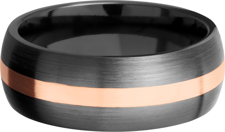 Zirconium 8mm domed band with an inlay of 14K rose gold