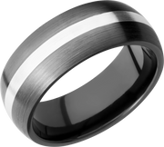 Zirconium 8mm domed band with an inlay of sterling silver