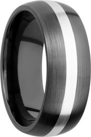 Zirconium 8mm domed band with an inlay of sterling silver