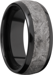 Zirconium 8mm domed band with an inlay of authentic Gibeon Meteorite