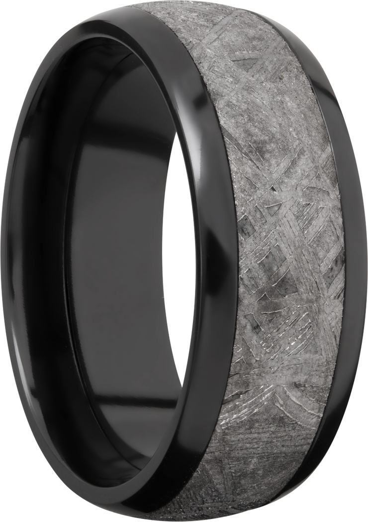 Zirconium 8mm domed band with an inlay of authentic Gibeon Meteorite