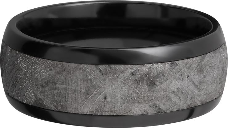 Zirconium 8mm domed band with an inlay of authentic Gibeon Meteorite
