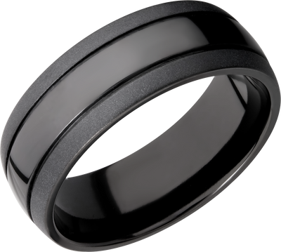 Zirconium 8mm domed band with 2, .5 mm grooves