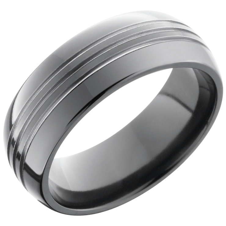 Zirconium 8mm domed band with 3, .5mm grooves