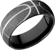 Zirconium 8mm domed band with a laser-carved basketball pattern