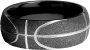 Zirconium 8mm domed band with a laser-carved basketball pattern