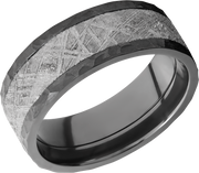 Zirconium 8mm flat band with an inlay of authentic Gibeon Meteorite