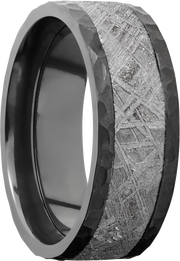 Zirconium 8mm flat band with an inlay of authentic Gibeon Meteorite