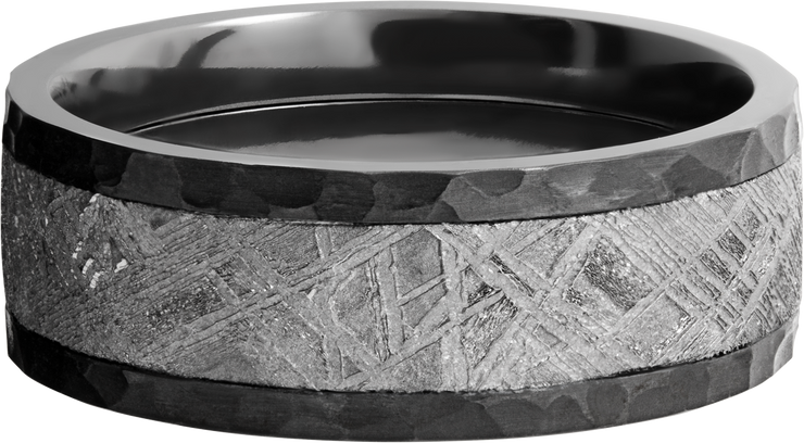 Zirconium 8mm flat band with an inlay of authentic Gibeon Meteorite