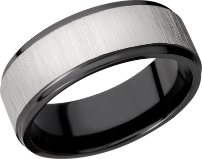 Zirconium 8mm flat band with grooved edges